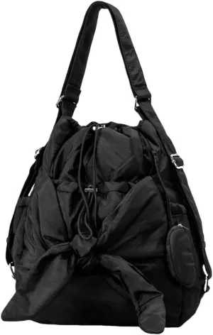 Fashionable Drawstring Bucket Bag Spacious Nylon Shoulder Handbag with Multiple Pockets Bowknot Backpack for Women