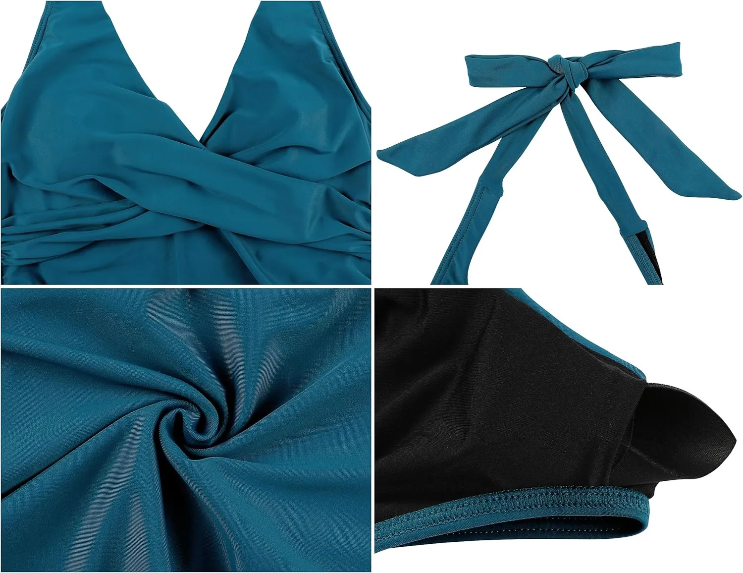Firpearl Underwire Tankini Tops for Women Ruched Tummy Control Bathing Suit Tops Halter V Neck Swimsuit Top Only