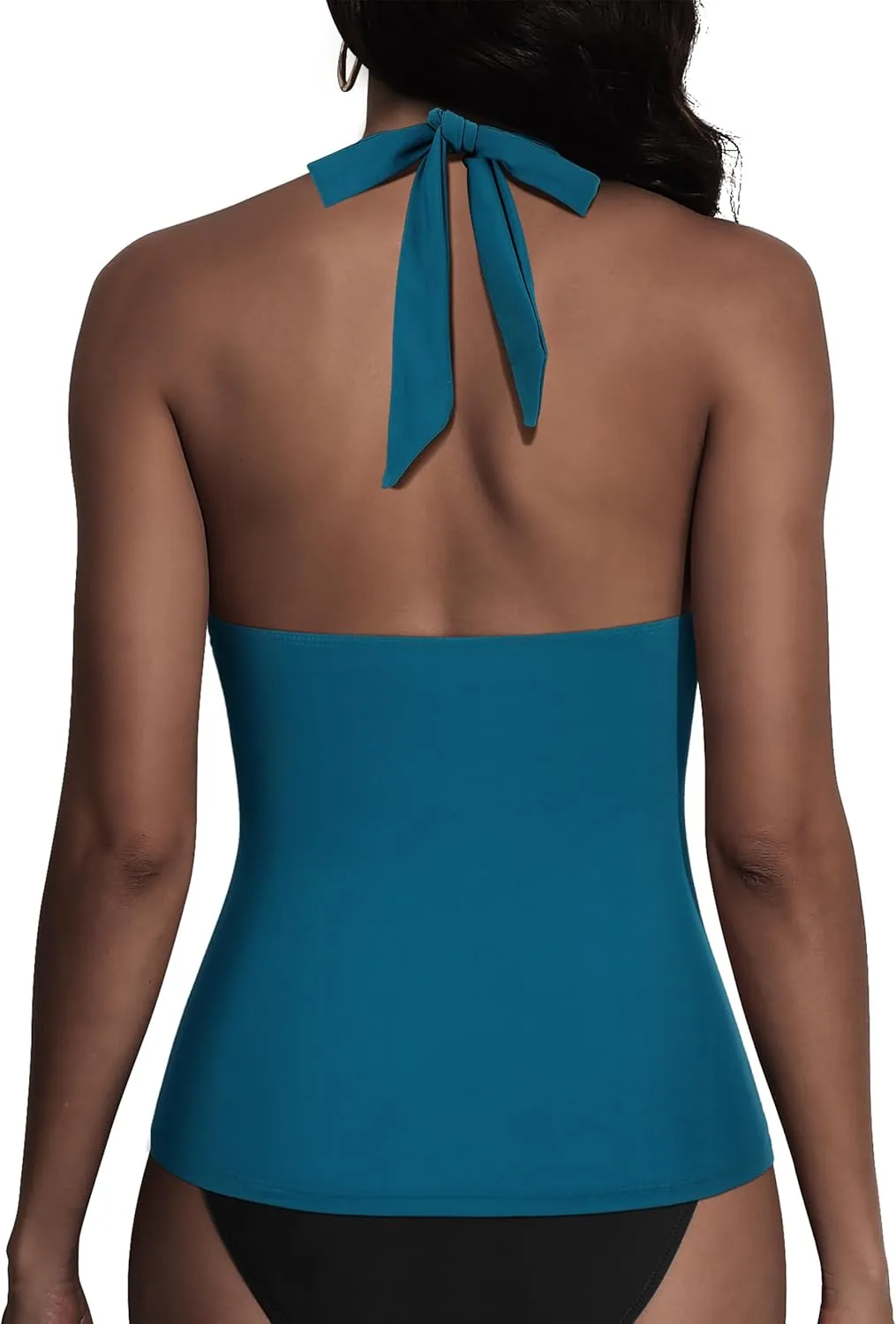Firpearl Underwire Tankini Tops for Women Ruched Tummy Control Bathing Suit Tops Halter V Neck Swimsuit Top Only