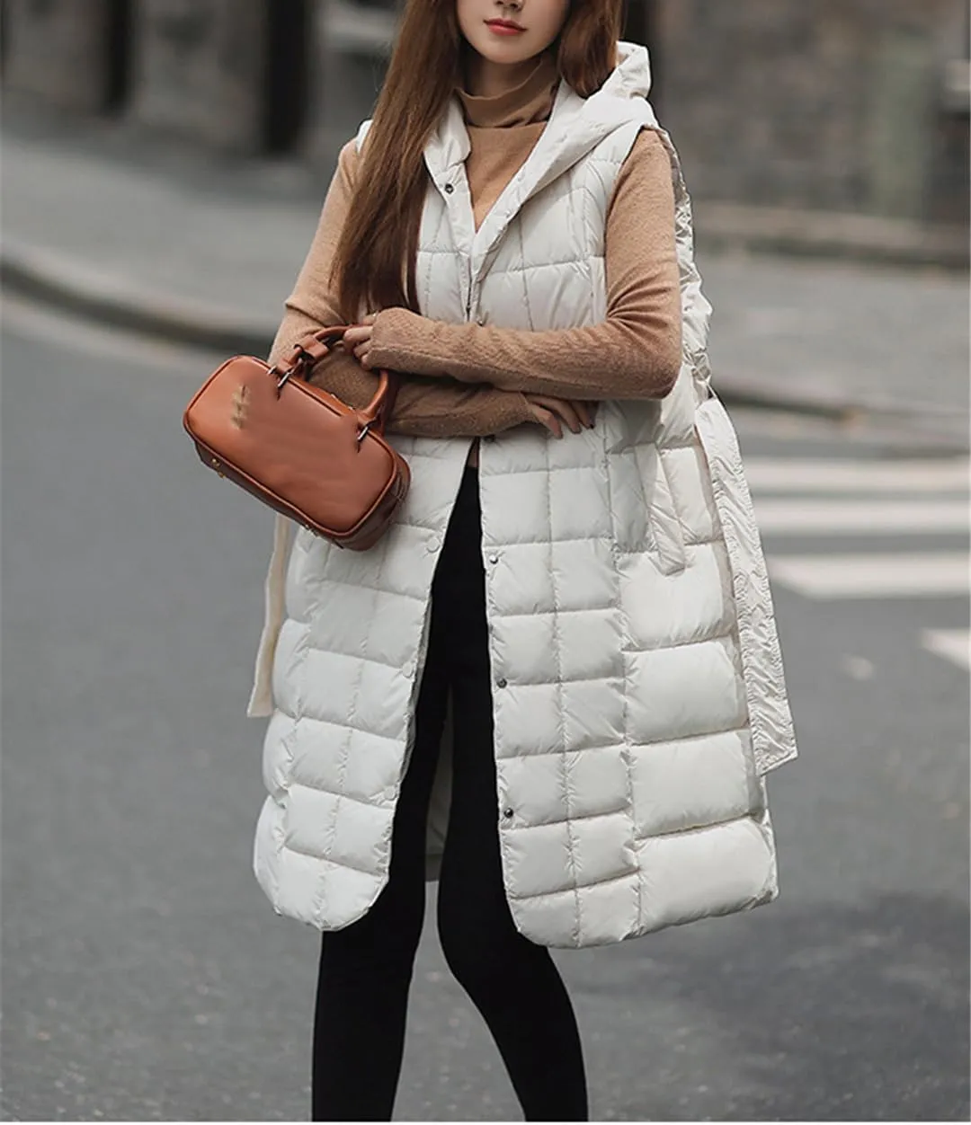 Fjnbbiot Autumn Winter Sleeveless Puffer Vest Women Warm Outerwear Casual Hooded Cotton Padded Coat Waistcoat