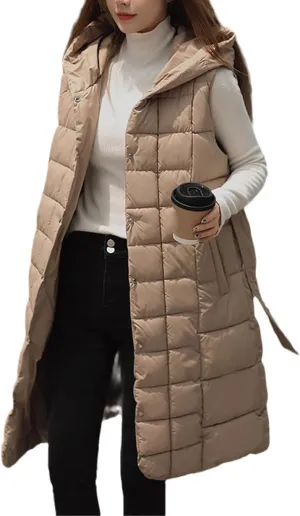 Fjnbbiot Autumn Winter Sleeveless Puffer Vest Women Warm Outerwear Casual Hooded Cotton Padded Coat Waistcoat