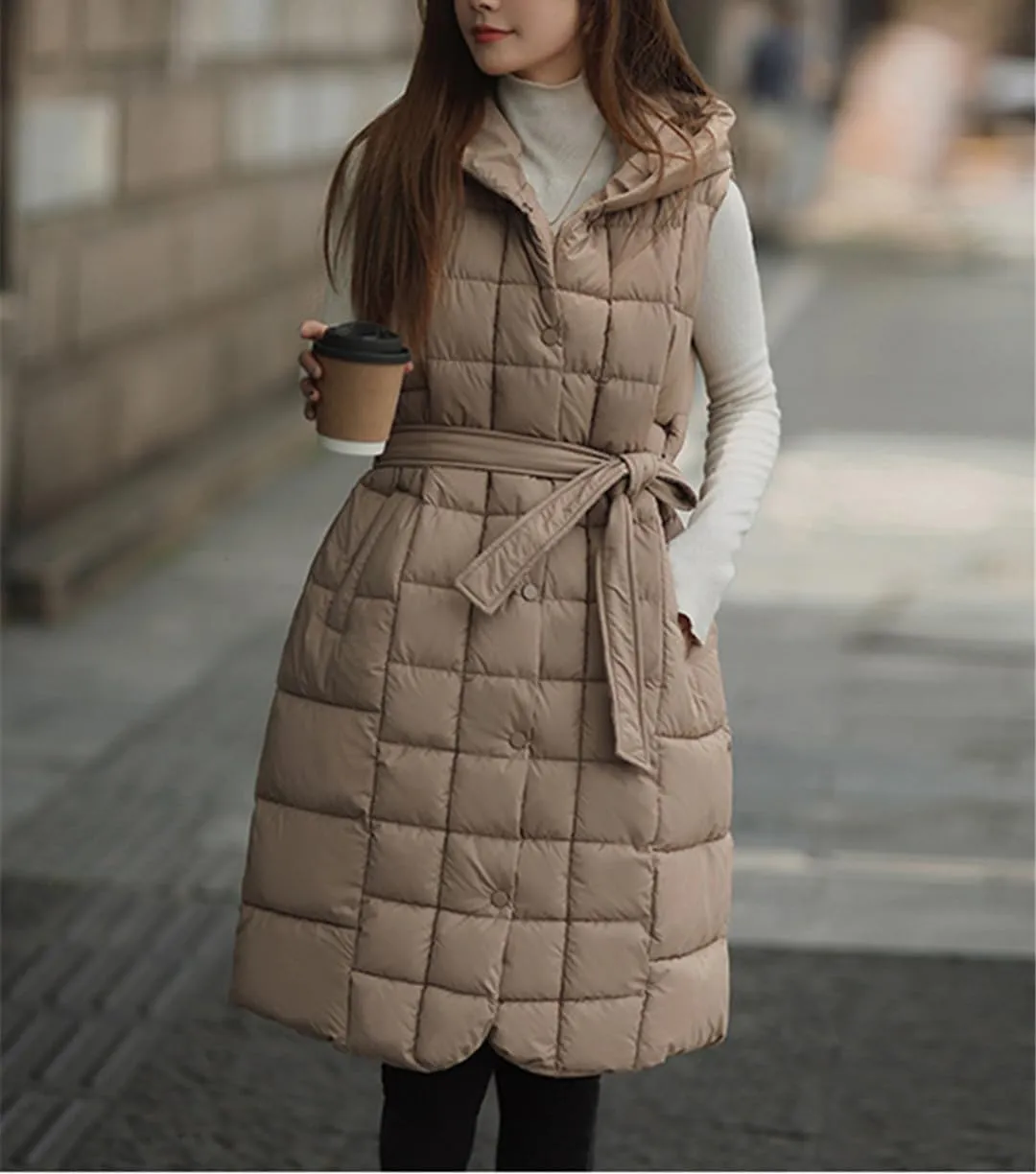 Fjnbbiot Autumn Winter Sleeveless Puffer Vest Women Warm Outerwear Casual Hooded Cotton Padded Coat Waistcoat