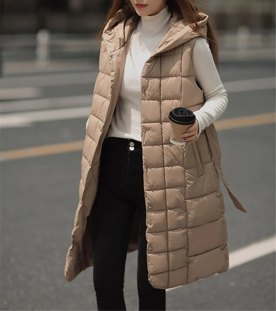 Fjnbbiot Autumn Winter Sleeveless Puffer Vest Women Warm Outerwear Casual Hooded Cotton Padded Coat Waistcoat