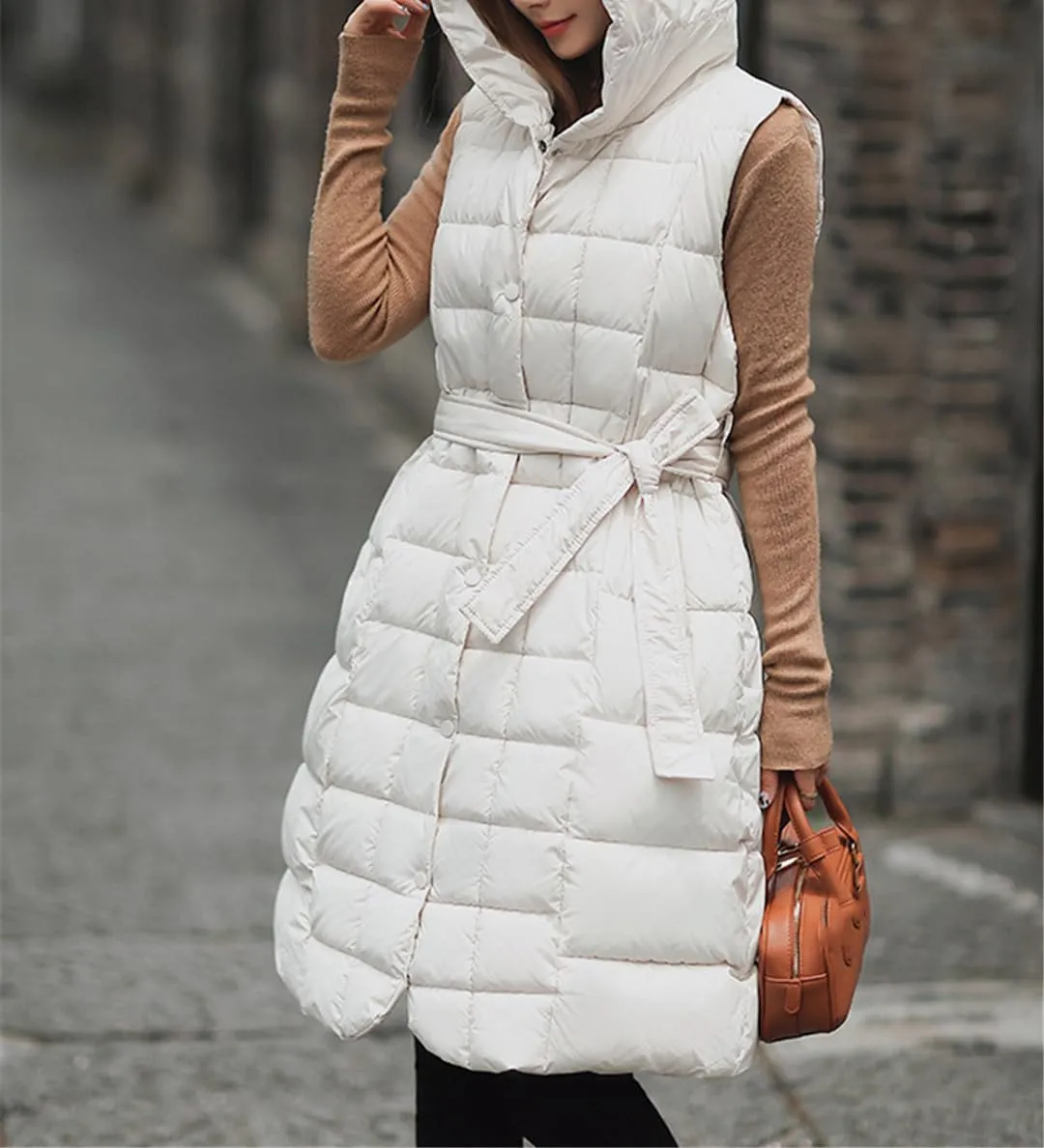 Fjnbbiot Autumn Winter Sleeveless Puffer Vest Women Warm Outerwear Casual Hooded Cotton Padded Coat Waistcoat