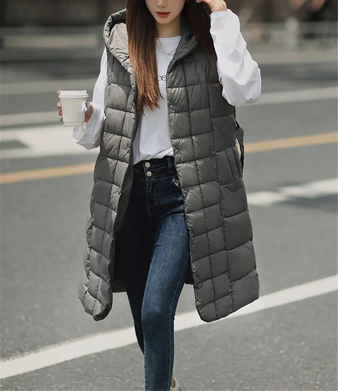 Fjnbbiot Autumn Winter Sleeveless Puffer Vest Women Warm Outerwear Casual Hooded Cotton Padded Coat Waistcoat