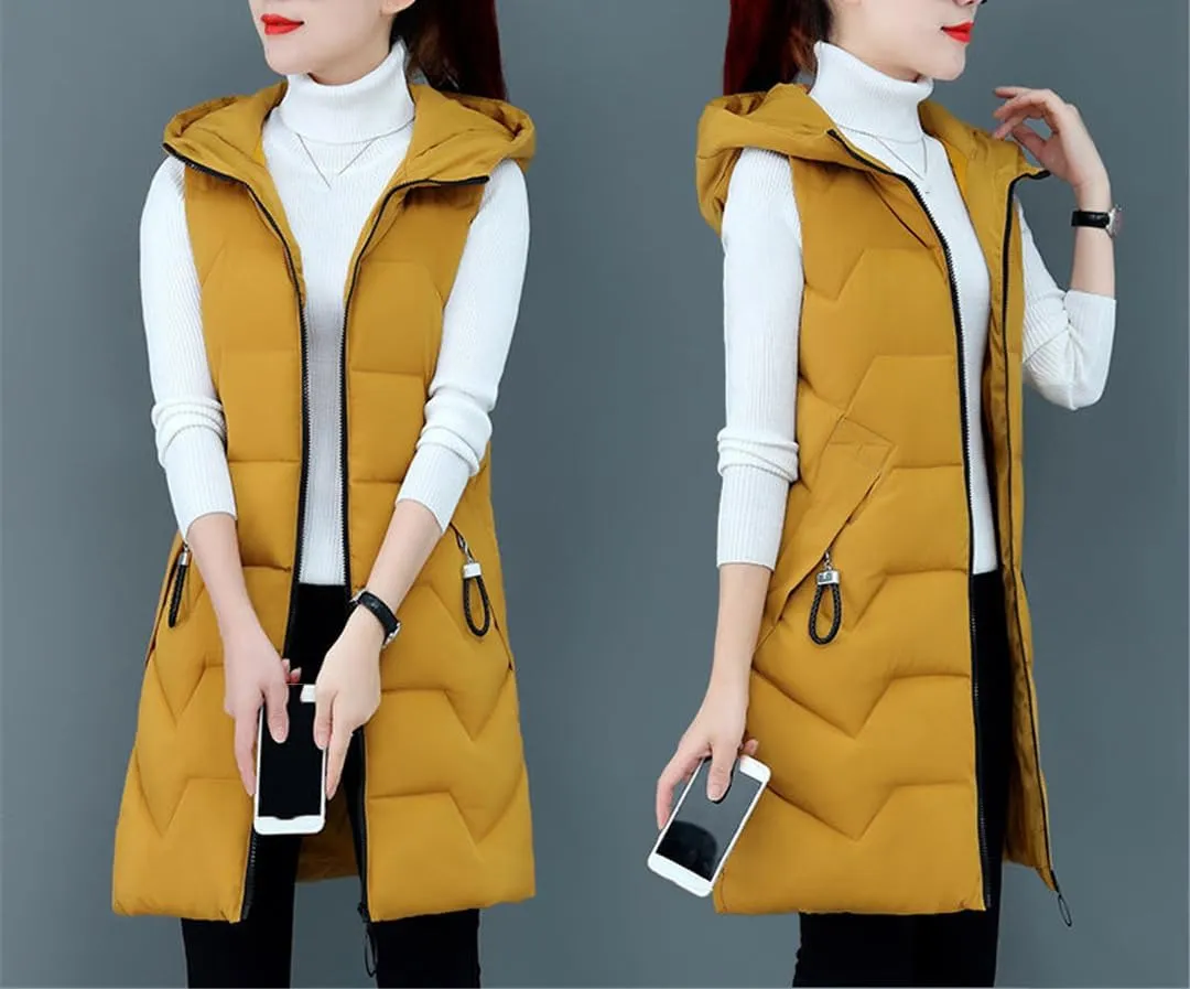 Fjnbbiot Winter Jacket Women Warm Long Vest Coat Jacket Female Cotton Padded Parka
