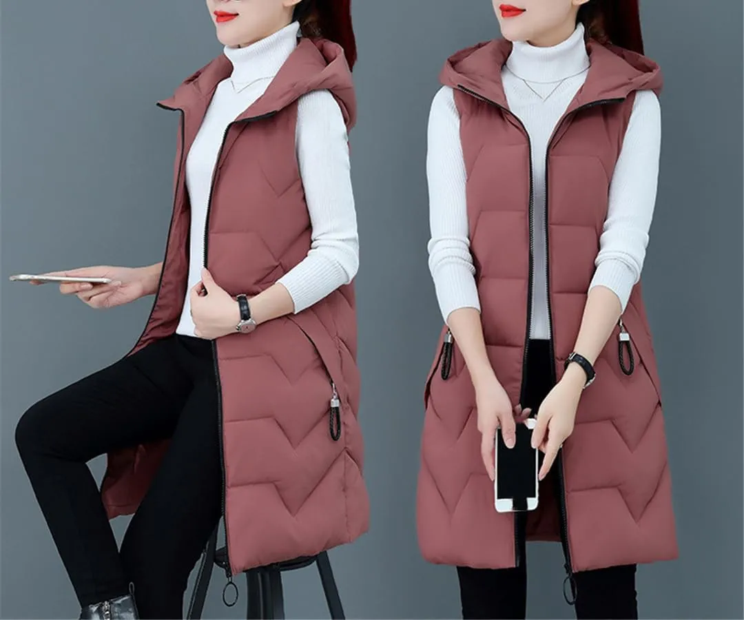 Fjnbbiot Winter Jacket Women Warm Long Vest Coat Jacket Female Cotton Padded Parka