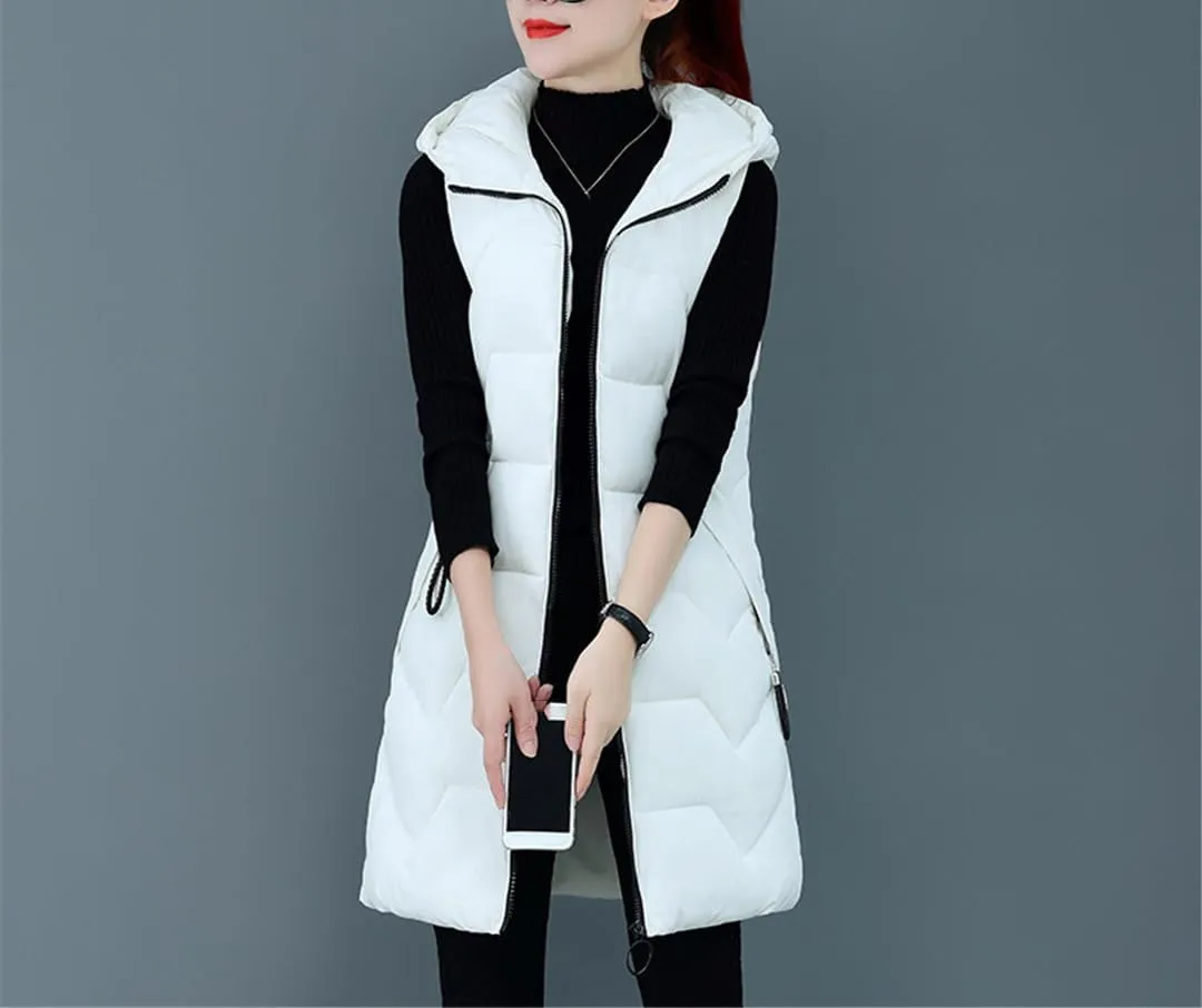 Fjnbbiot Winter Jacket Women Warm Long Vest Coat Jacket Female Cotton Padded Parka