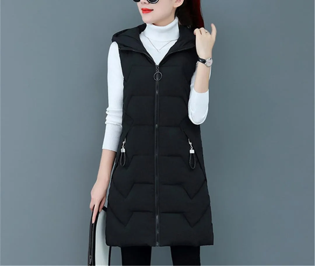 Fjnbbiot Winter Jacket Women Warm Long Vest Coat Jacket Female Cotton Padded Parka