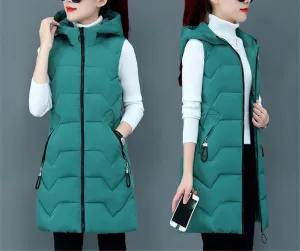 Fjnbbiot Winter Jacket Women Warm Long Vest Coat Jacket Female Cotton Padded Parka