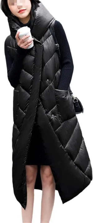 Fjnbbiot Winter Women Vest Long Sleeveless Jacket Hooded Cotton Padded Coat Female Big Pocket Casual Warm Waistcoat