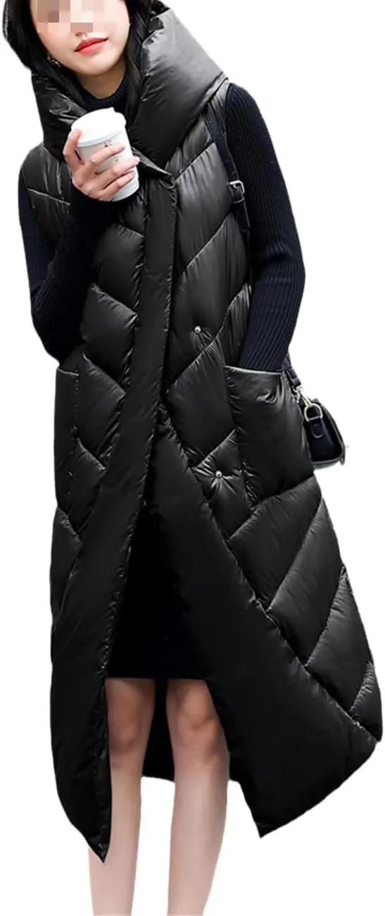 Fjnbbiot Winter Women Vest Long Sleeveless Jacket Hooded Cotton Padded Coat Female Big Pocket Casual Warm Waistcoat