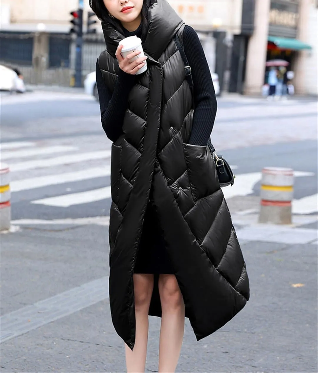 Fjnbbiot Winter Women Vest Long Sleeveless Jacket Hooded Cotton Padded Coat Female Big Pocket Casual Warm Waistcoat