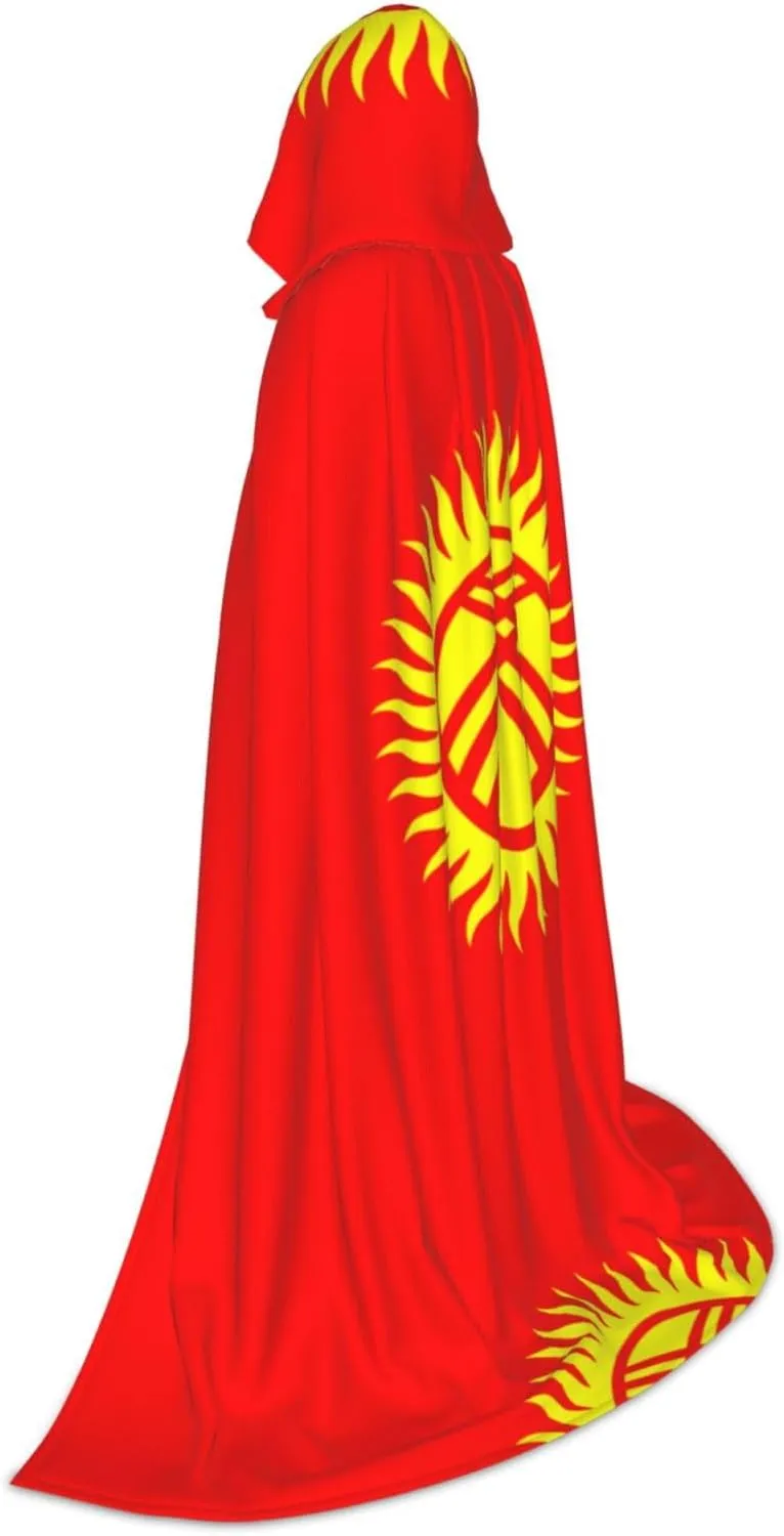 Flag of Kyrgyzstan Hood Cloak,Hooded Cape Cloak,Halloween Witch Wizard Raven Vampire Cosplay Costume,