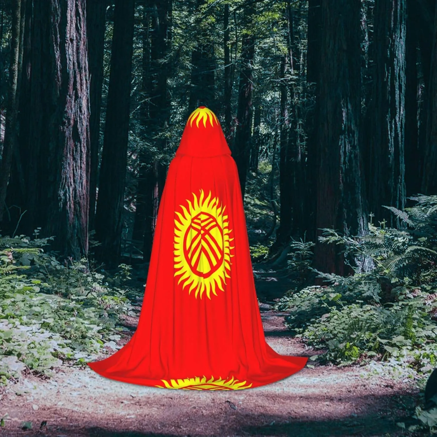 Flag of Kyrgyzstan Hood Cloak,Hooded Cape Cloak,Halloween Witch Wizard Raven Vampire Cosplay Costume,