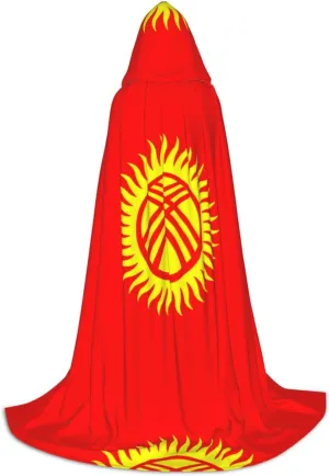 Flag of Kyrgyzstan Hood Cloak,Hooded Cape Cloak,Halloween Witch Wizard Raven Vampire Cosplay Costume,