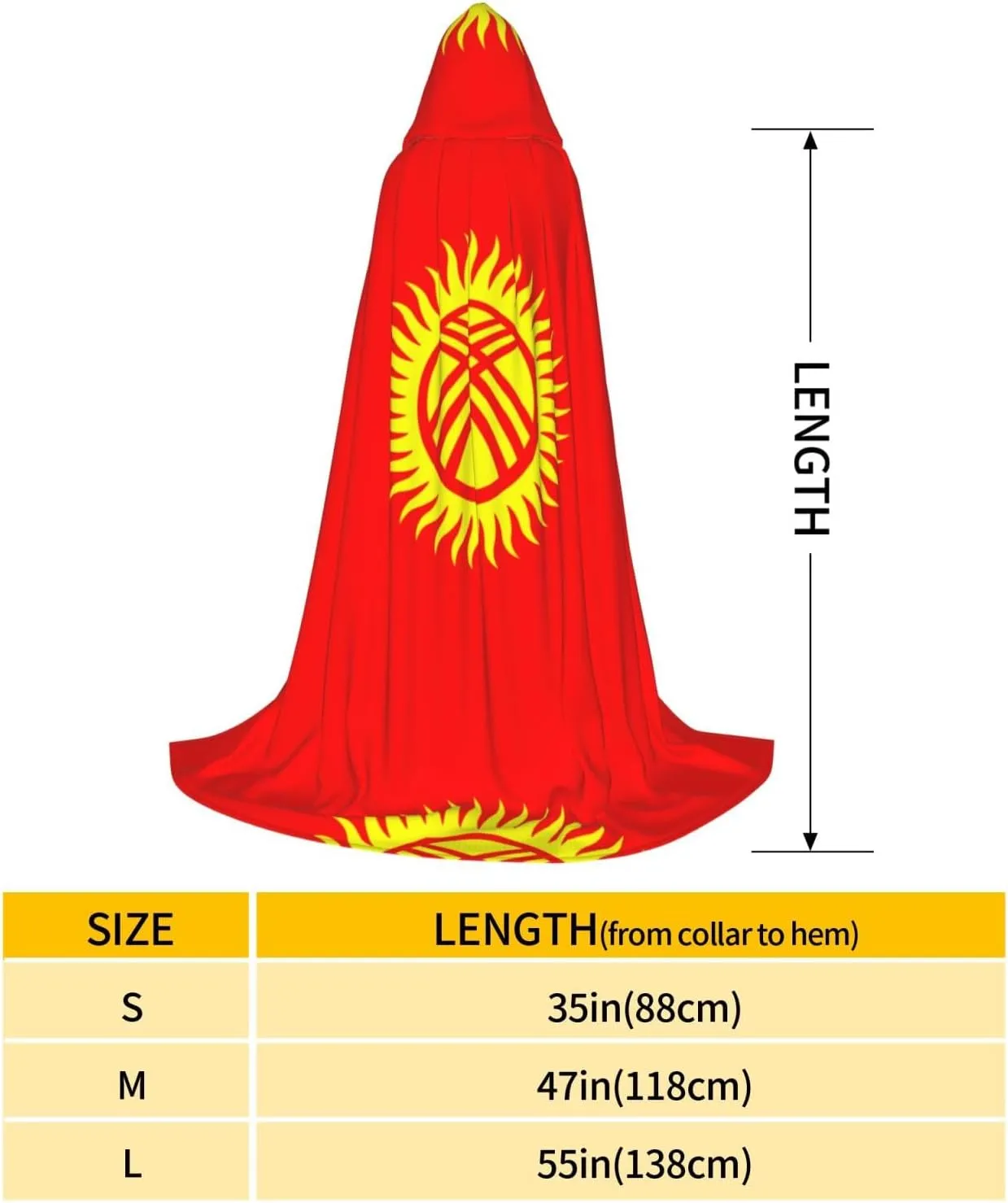 Flag of Kyrgyzstan Hood Cloak,Hooded Cape Cloak,Halloween Witch Wizard Raven Vampire Cosplay Costume,