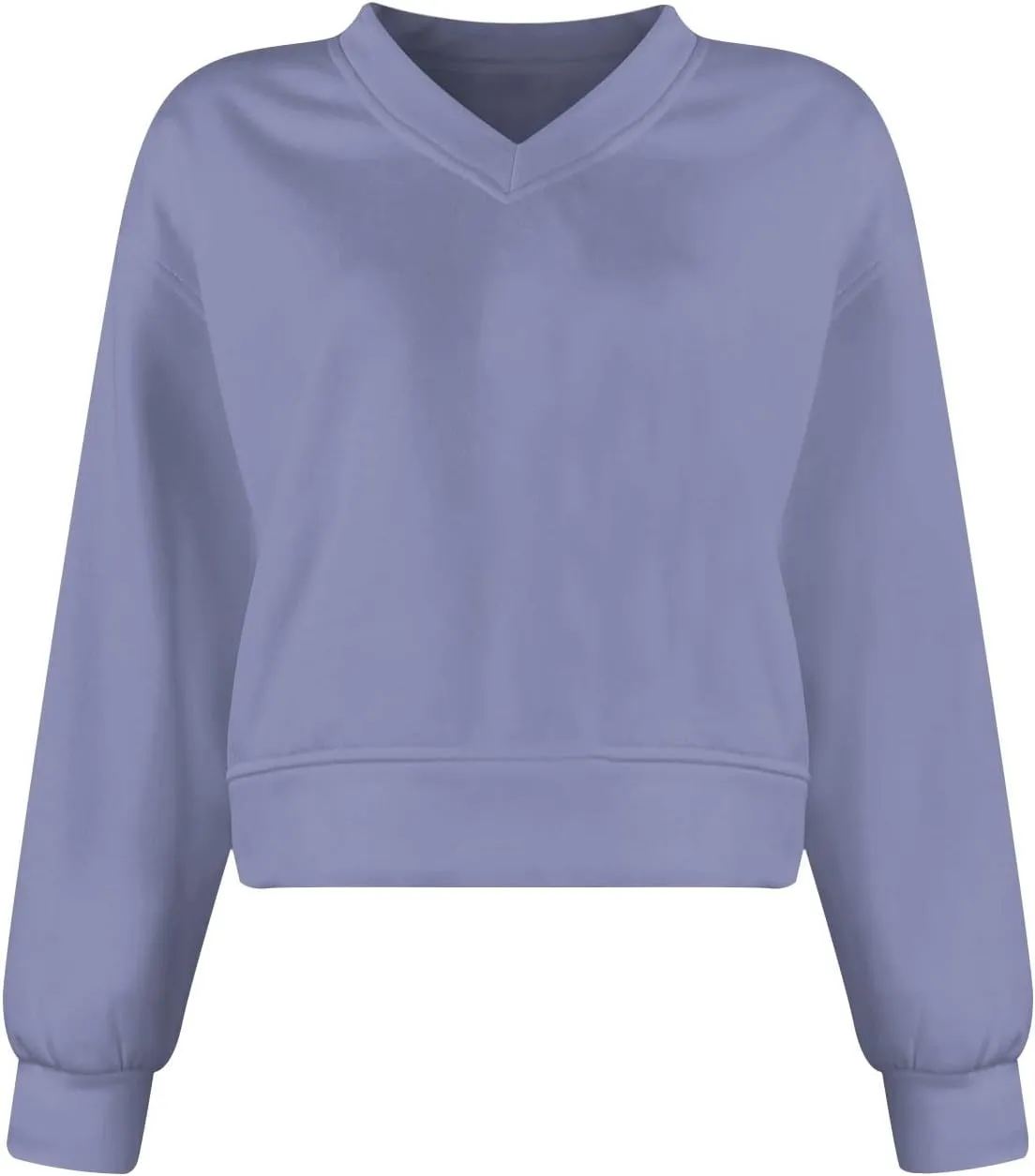 Fleece Pullover Women Oversized V Neck Cropped Sweatshirt Winter Casual Comfy Long Sleeve Sweaters Preppy Clothes
