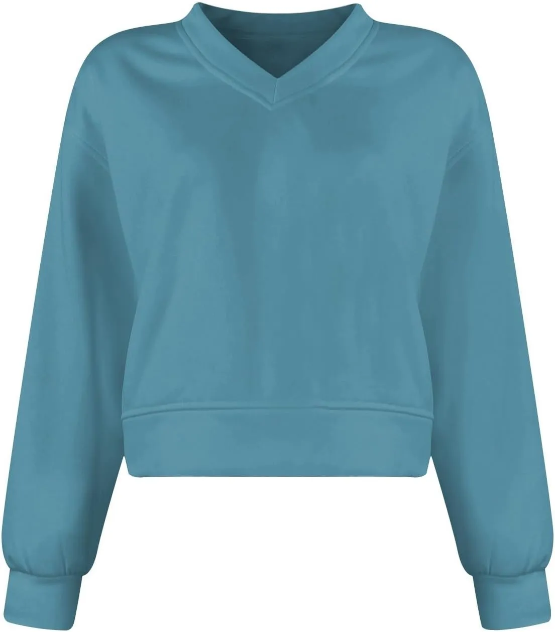 Fleece Pullover Women Oversized V Neck Cropped Sweatshirt Winter Casual Comfy Long Sleeve Sweaters Preppy Clothes