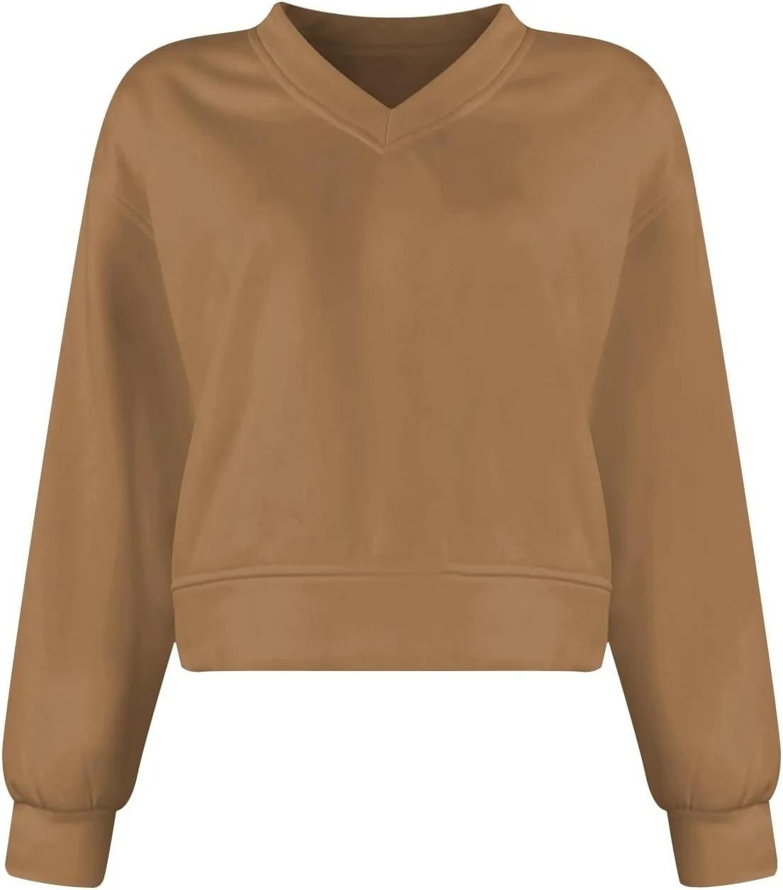 Fleece Pullover Women Oversized V Neck Cropped Sweatshirt Winter Casual Comfy Long Sleeve Sweaters Preppy Clothes