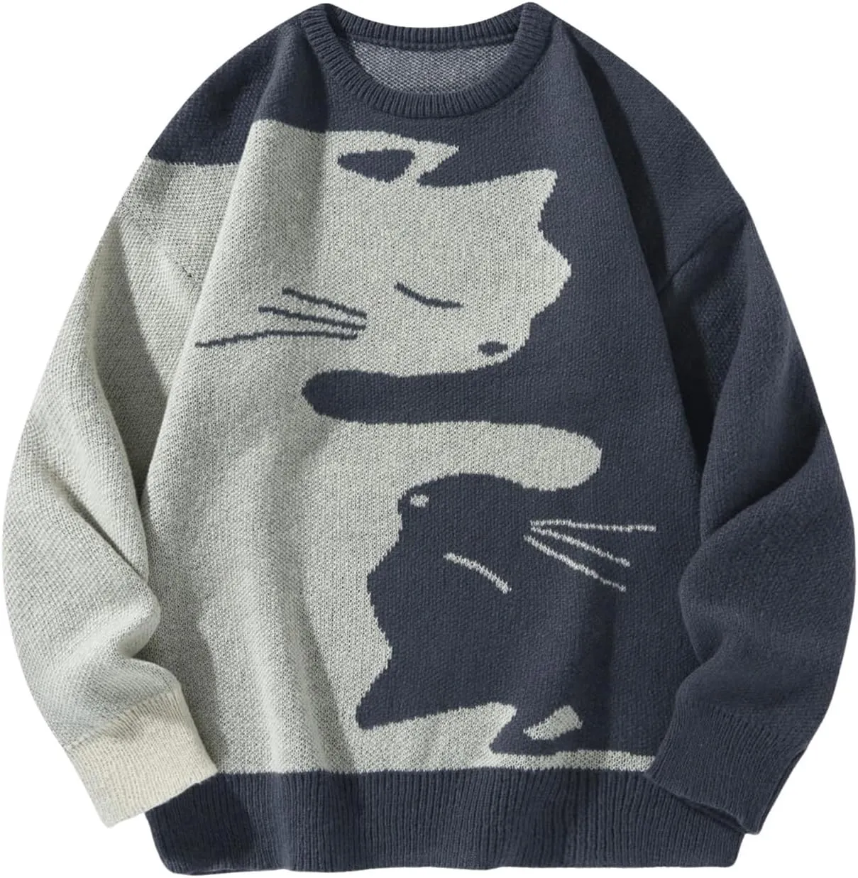 Floerns Men's Letter Print Long Sleeve Knit Wear Crewneck Pullover Sweaters