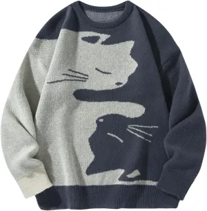 Floerns Men's Letter Print Long Sleeve Knit Wear Crewneck Pullover Sweaters