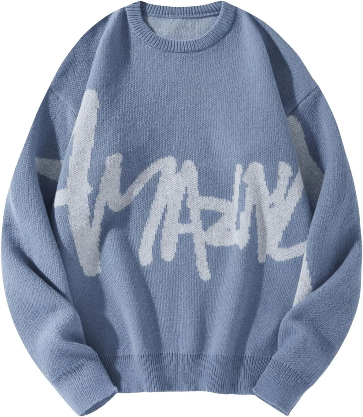 Floerns Men's Letter Print Long Sleeve Knit Wear Crewneck Pullover Sweaters