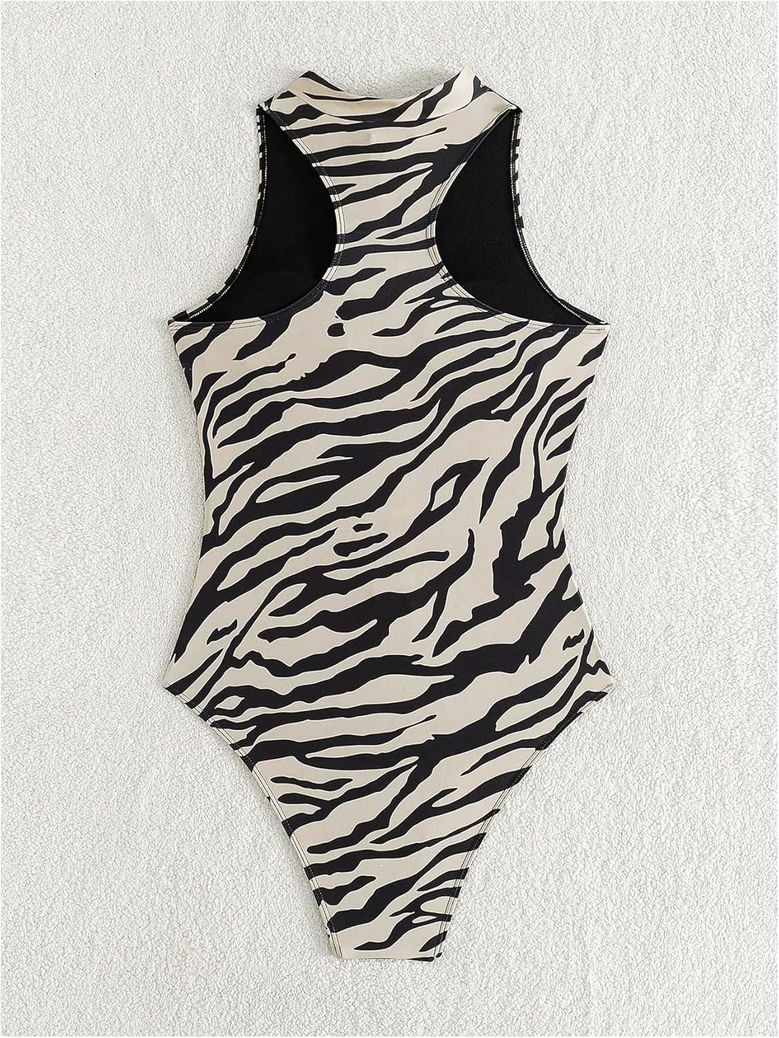 Floerns Women's Zebra Print Sleeveless One Piece Rash Guard High Neck Zipper Surfing Swimsuit