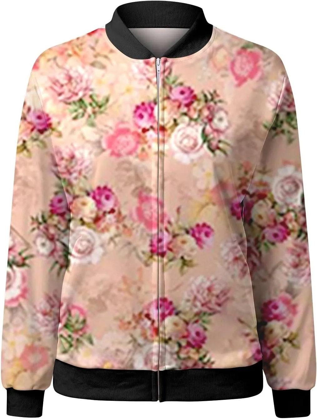 Floral Jackets for Women 2024 Long Sleeve Classic Gradient Print Jacket Casual Daily Baseball Bomber Jacket Coat Fall