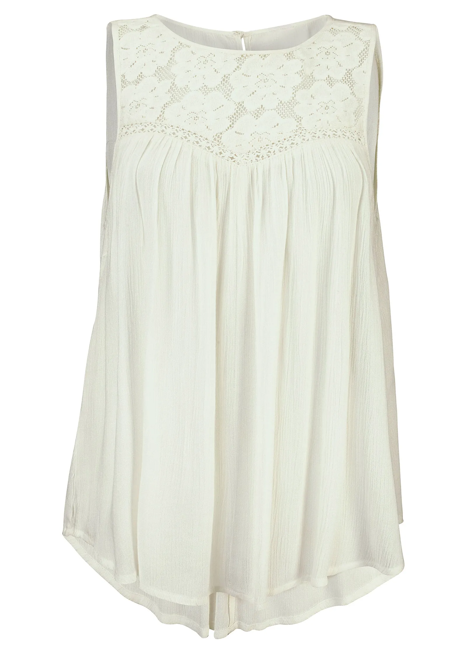 Floral Lace Inset Tank - White