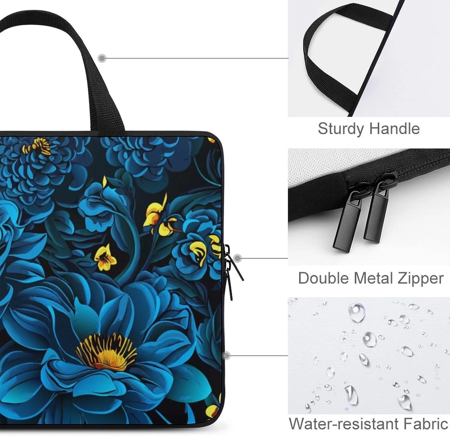 Floral Pattern Laptop Bag Water-resistant Laptop Sleeve Handle Notebook Computer Case Briefcase