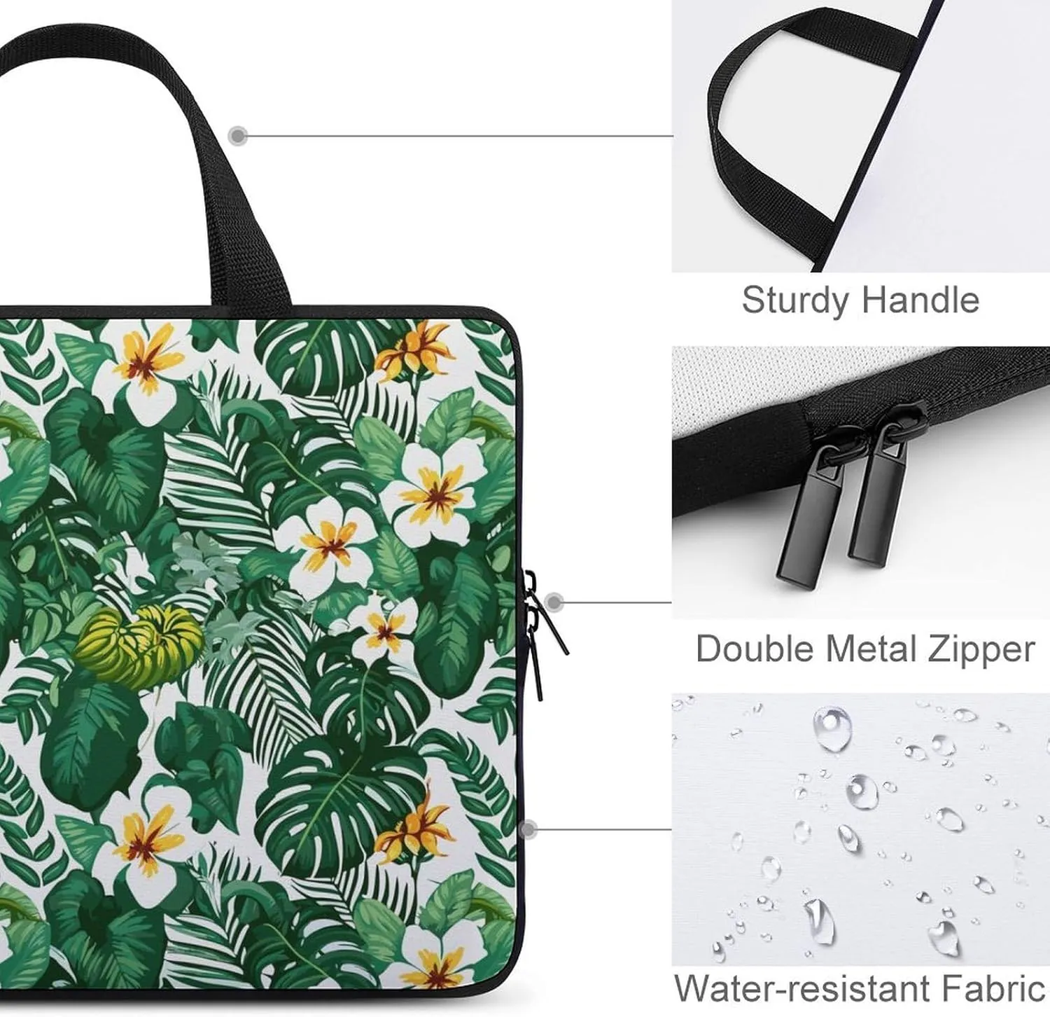 Floral Pattern Laptop Bag Water-resistant Laptop Sleeve Handle Notebook Computer Case Briefcase