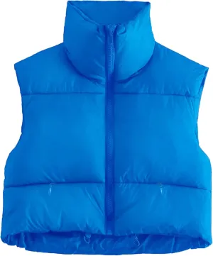 Flygo Women's Cropped Puffer Vest Zip Up Stand Collar Sleeveless Padded Bubble Vest