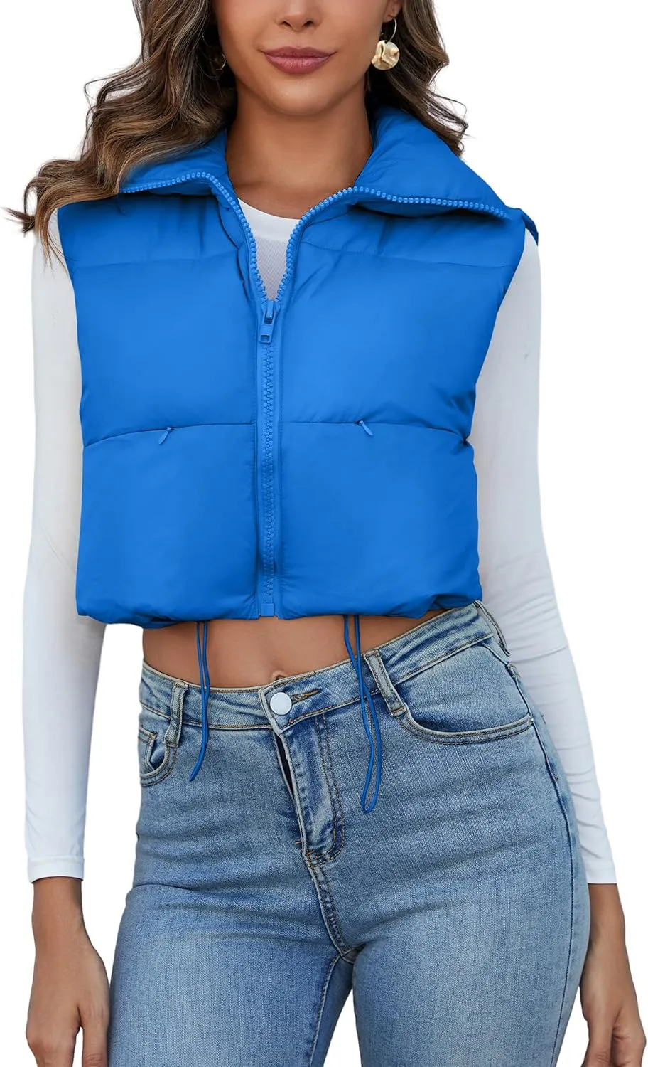 Flygo Women's Cropped Puffer Vest Zip Up Stand Collar Sleeveless Padded Bubble Vest