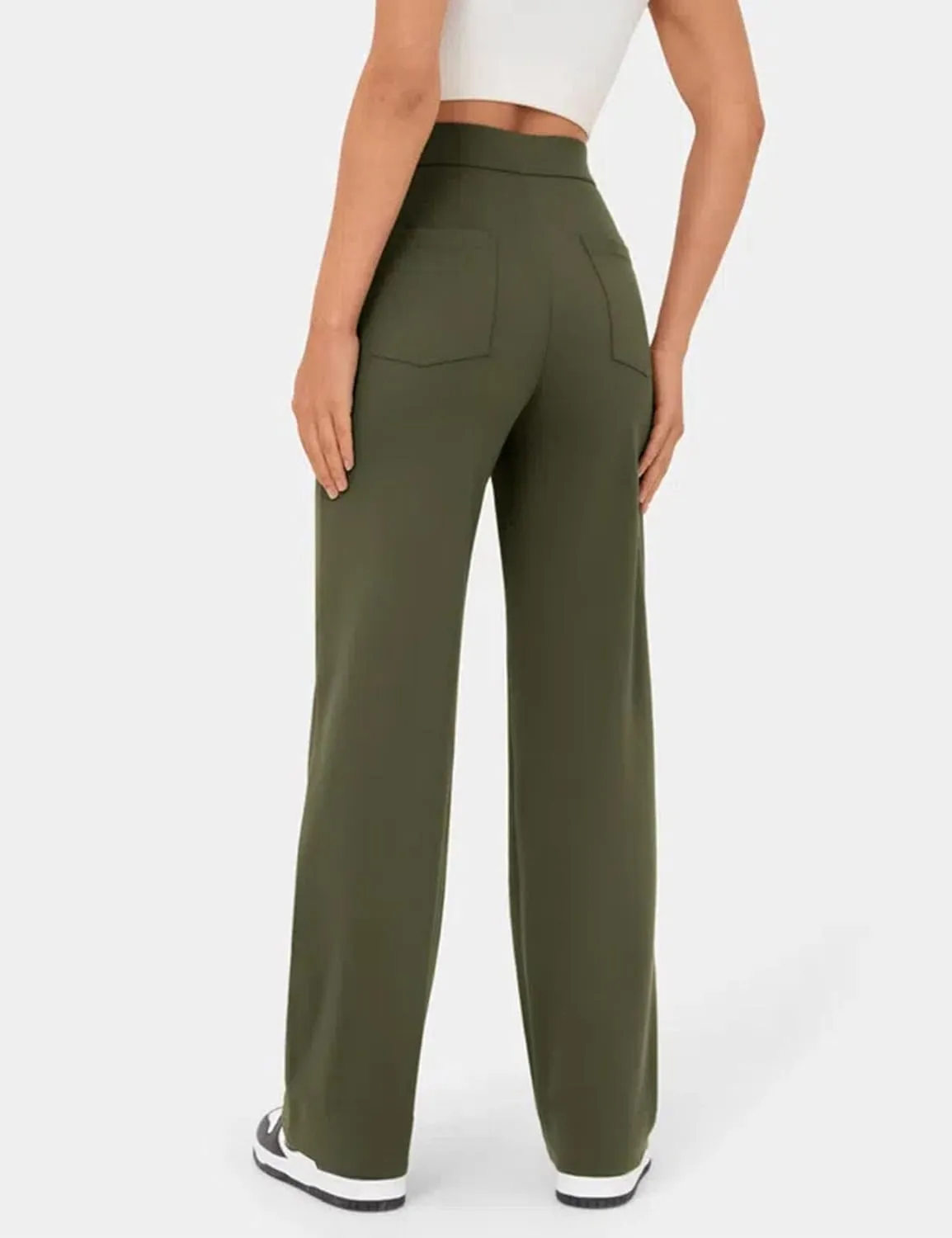 Flygo Womens High Waisted Multiple Pockets Straight Leg Flexipants Stretchy Work Trousers Button Down Casual Pants