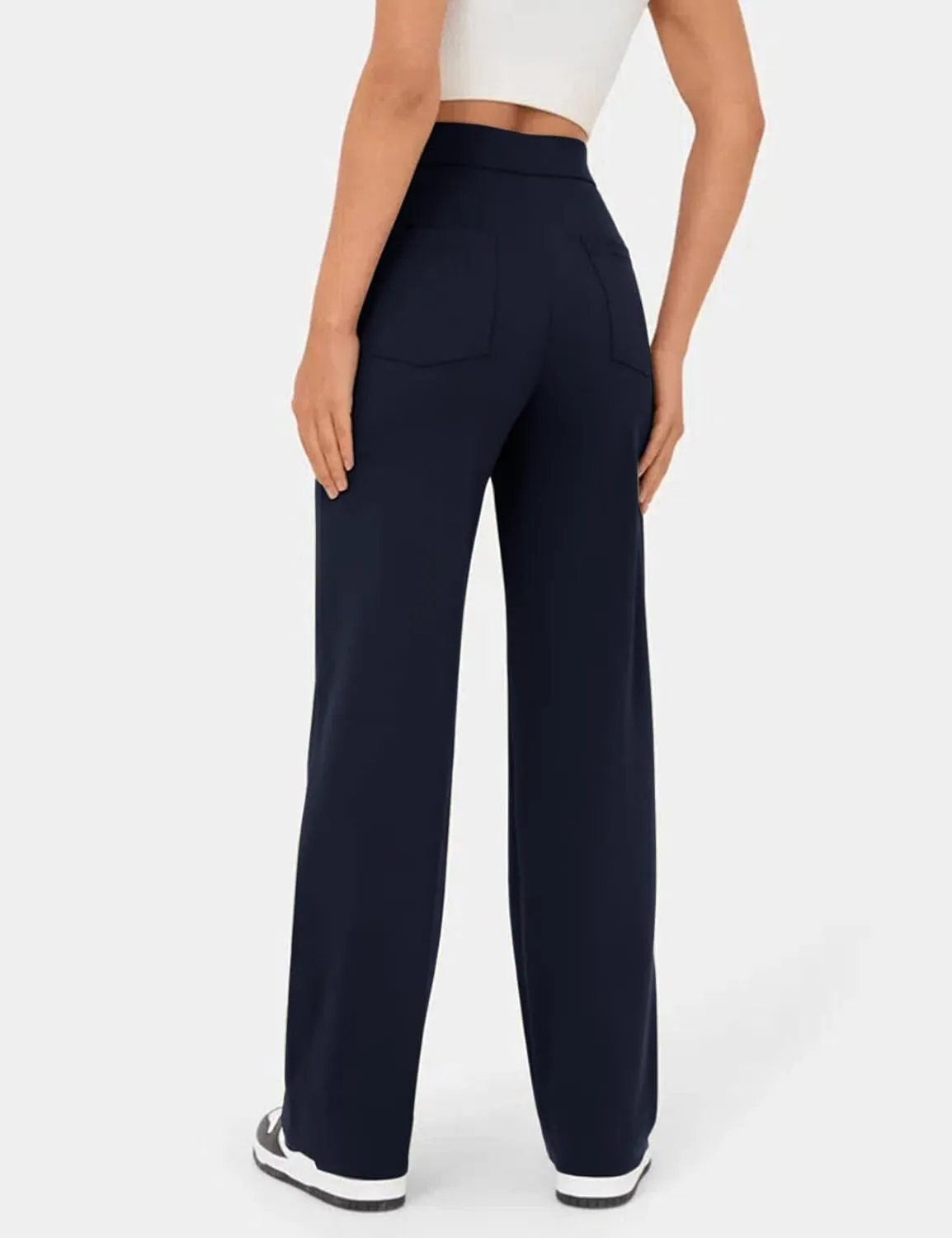 Flygo Womens High Waisted Multiple Pockets Straight Leg Flexipants Stretchy Work Trousers Button Down Casual Pants