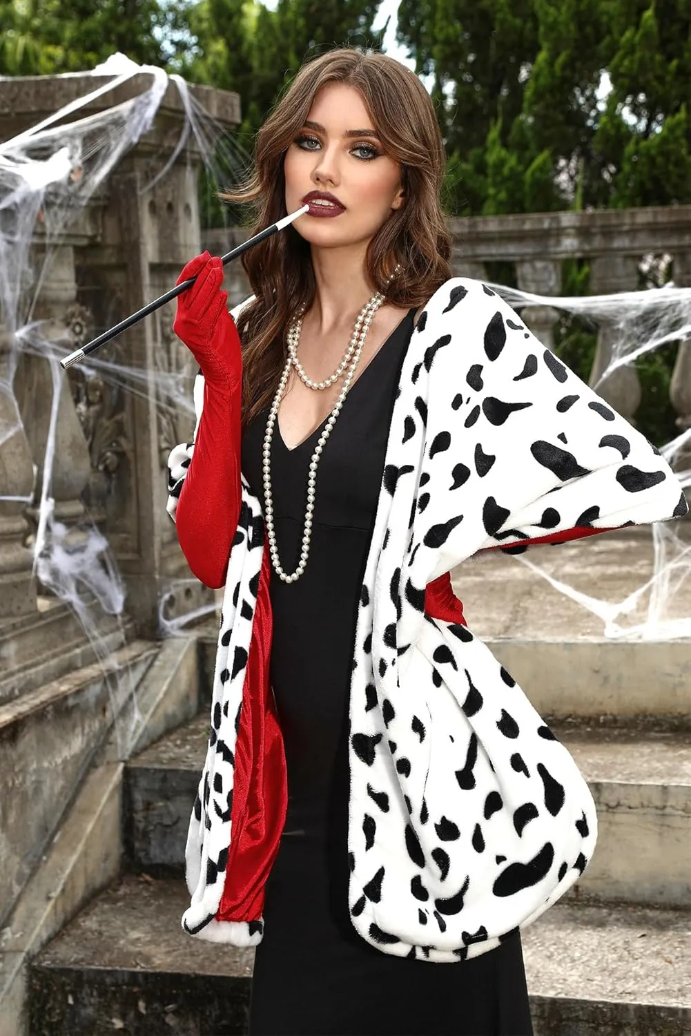 For G and PL Womens Halloween Dalmatian Shawl Costume with Pipe and Red Gloves