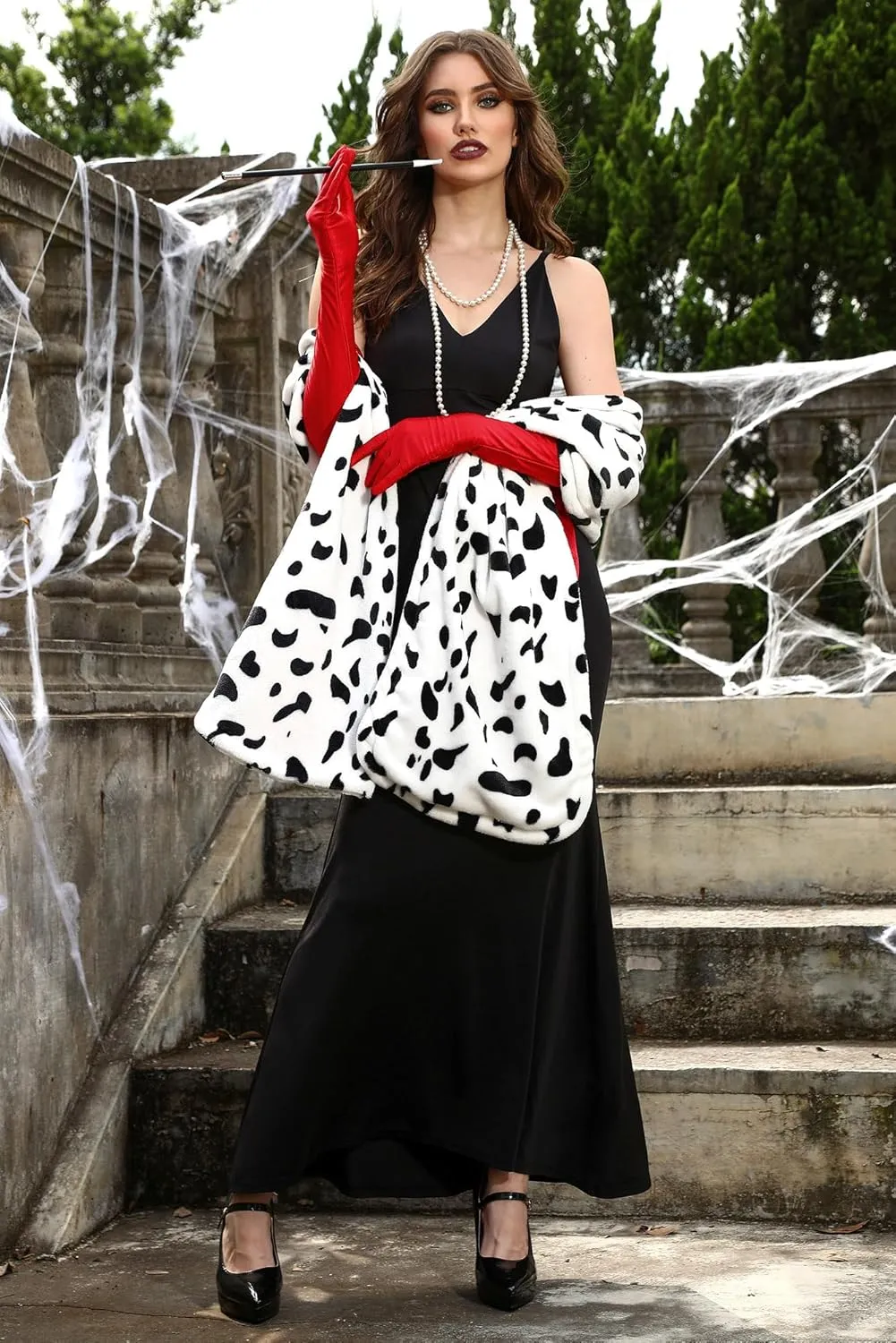 For G and PL Womens Halloween Dalmatian Shawl Costume with Pipe and Red Gloves