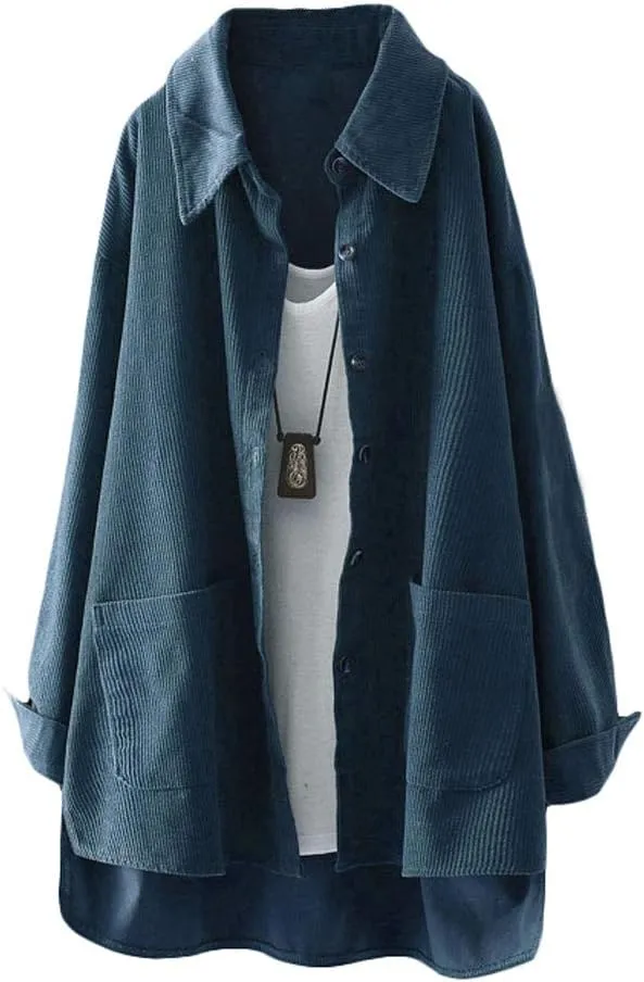 FTCayanz Women's Corduroy Shirt Jacket Casual Long Sleeve Coat Button Down Outerwear Tops