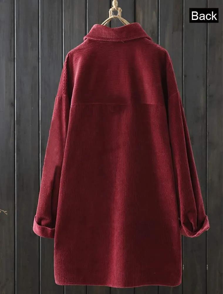 FTCayanz Women's Corduroy Shirt Jacket Casual Long Sleeve Coat Button Down Outerwear Tops