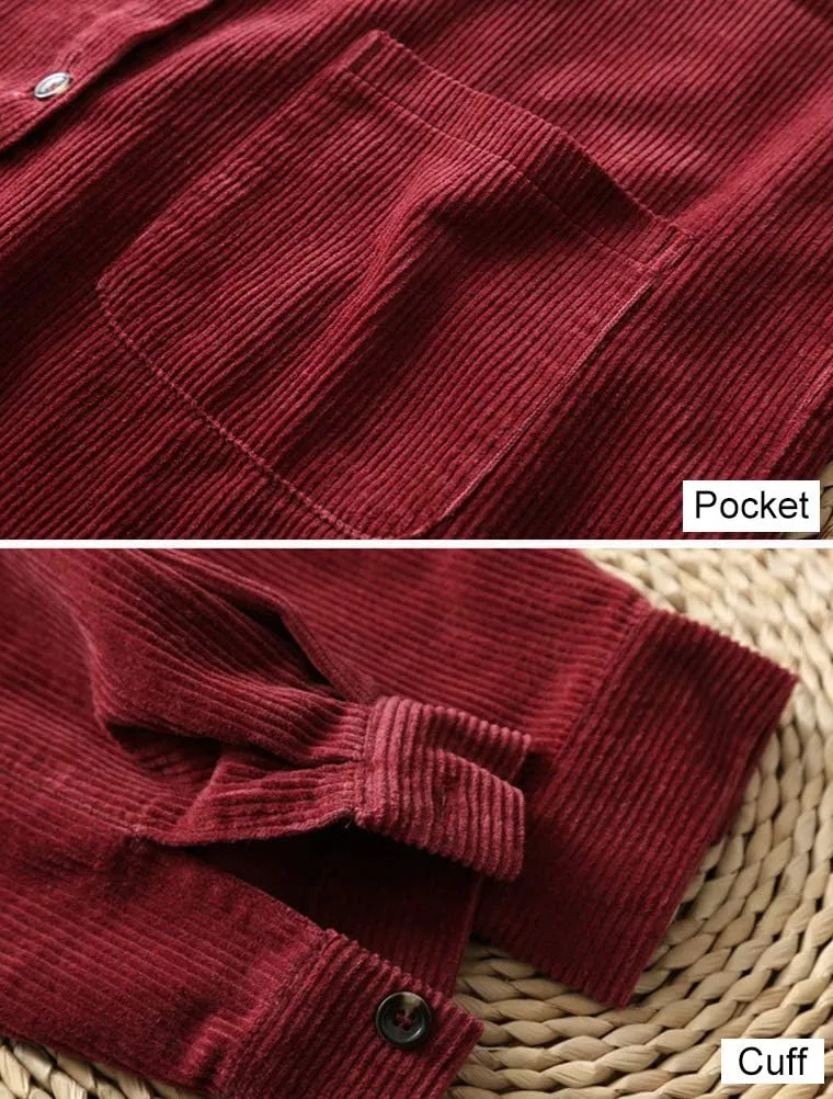 FTCayanz Women's Corduroy Shirt Jacket Casual Long Sleeve Coat Button Down Outerwear Tops