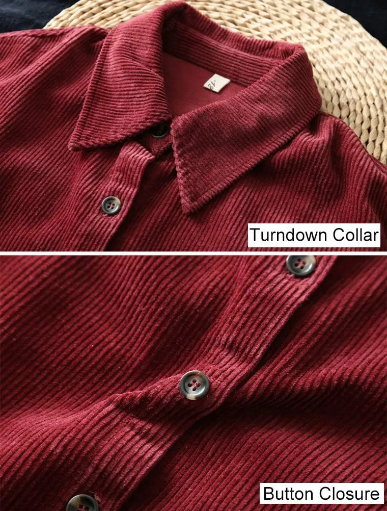 FTCayanz Women's Corduroy Shirt Jacket Casual Long Sleeve Coat Button Down Outerwear Tops