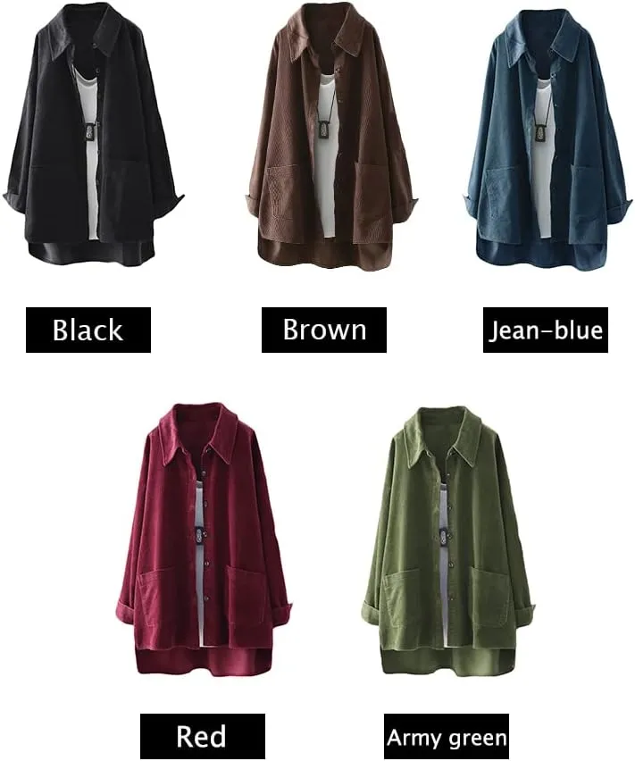 FTCayanz Women's Corduroy Shirt Jacket Casual Long Sleeve Coat Button Down Outerwear Tops