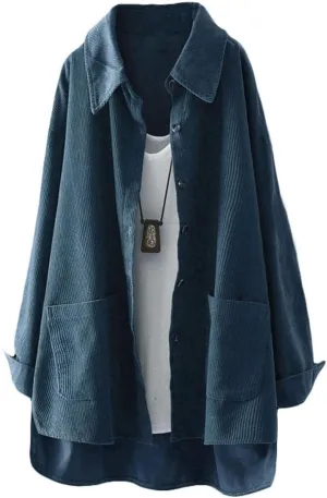 FTCayanz Women's Corduroy Shirt Jacket Casual Long Sleeve Coat Button Down Outerwear Tops