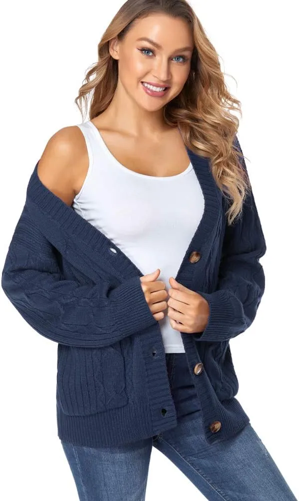 Fuinloth Women's Cardigan Sweater, Oversized Chunky Knit Button Closure with Pockets