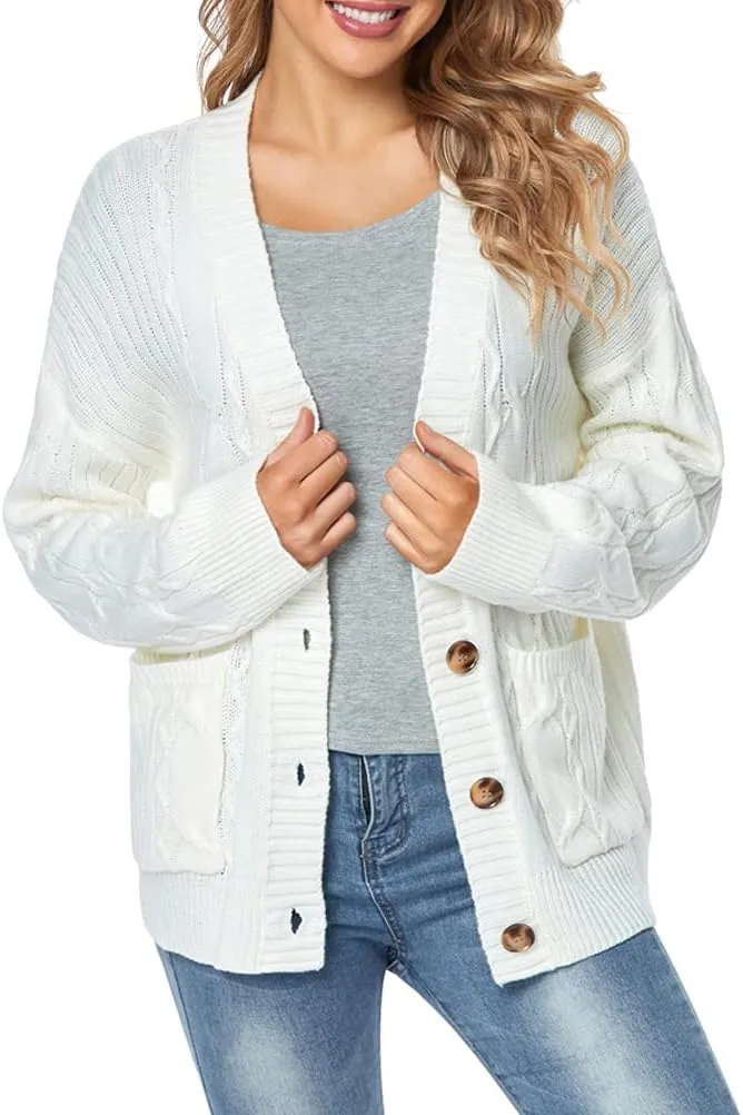 Fuinloth Women's Cardigan Sweater, Oversized Chunky Knit Button Closure with Pockets