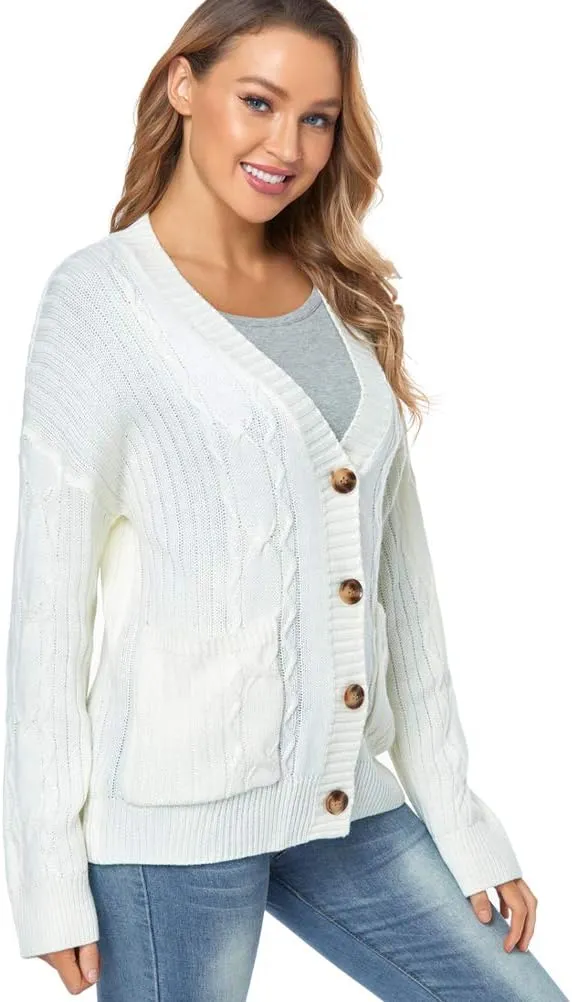 Fuinloth Women's Cardigan Sweater, Oversized Chunky Knit Button Closure with Pockets