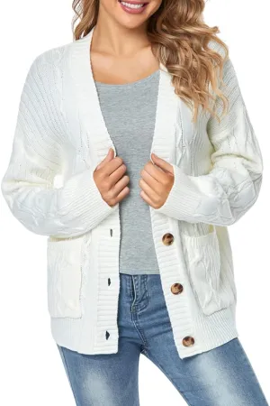 Fuinloth Women's Cardigan Sweater, Oversized Chunky Knit Button Closure with Pockets