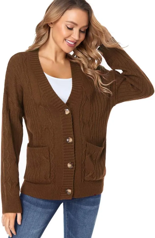 Fuinloth Women's Cardigan Sweater, Oversized Chunky Knit Button Closure with Pockets
