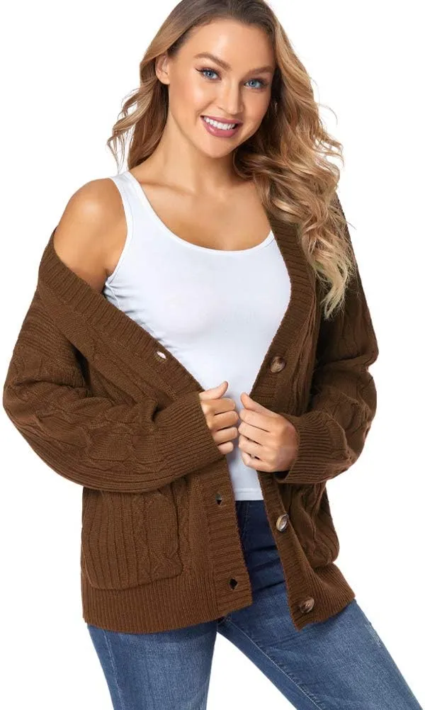 Fuinloth Women's Cardigan Sweater, Oversized Chunky Knit Button Closure with Pockets